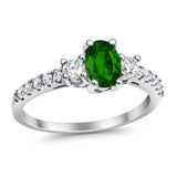 Accent Wedding Engagement Ring Oval Simulated Cubic Zirconia 925 Sterling Silver