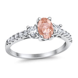 Accent Wedding Engagement Ring Oval Simulated Cubic Zirconia 925 Sterling Silver