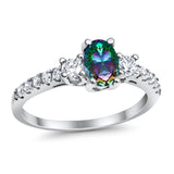 Accent Wedding Engagement Ring Oval Simulated Cubic Zirconia 925 Sterling Silver
