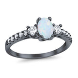Accent Wedding Engagement Ring Oval Simulated Cubic Zirconia 925 Sterling Silver