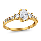 Accent Wedding Engagement Ring Oval Simulated Cubic Zirconia 925 Sterling Silver