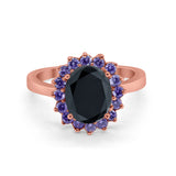 Halo Ring Simulated Purple Amethyst Oval Cubic Zirconia 925 Sterling Silver