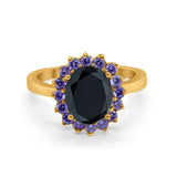Halo Ring Simulated Purple Amethyst Oval Cubic Zirconia 925 Sterling Silver