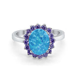 Halo Ring Simulated Purple Amethyst Oval Cubic Zirconia 925 Sterling Silver