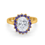 Halo Ring Simulated Purple Amethyst Oval Cubic Zirconia 925 Sterling Silver
