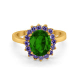 Halo Ring Simulated Purple Amethyst Oval Cubic Zirconia 925 Sterling Silver
