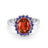 Halo Ring Simulated Purple Amethyst Oval Cubic Zirconia 925 Sterling Silver