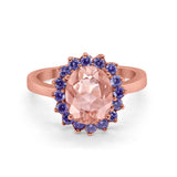 Halo Ring Simulated Purple Amethyst Oval Cubic Zirconia 925 Sterling Silver