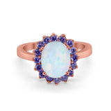 Halo Ring Simulated Purple Amethyst Oval Cubic Zirconia 925 Sterling Silver