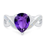 Infinity Twisted Shank Pear Bridal Lab Created White Opal Wedding Ring 925 Sterling Silver