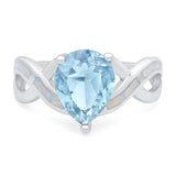 Infinity Twisted Shank Pear Bridal Lab Created White Opal Wedding Ring 925 Sterling Silver