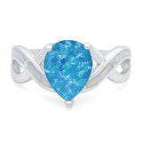 Infinity Twisted Shank Pear Bridal Lab Created White Opal Wedding Ring 925 Sterling Silver