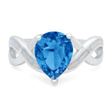 Infinity Twisted Shank Pear Bridal Lab Created White Opal Wedding Ring 925 Sterling Silver