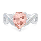 Infinity Twisted Shank Pear Bridal Lab Created White Opal Wedding Ring 925 Sterling Silver