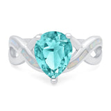Infinity Twisted Shank Pear Bridal Lab Created White Opal Wedding Ring 925 Sterling Silver