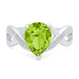 Infinity Twisted Shank Pear Bridal Lab Created White Opal Wedding Ring 925 Sterling Silver