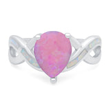 Infinity Twisted Shank Pear Bridal Lab Created White Opal Wedding Ring 925 Sterling Silver