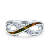 Infinity Ring Lab Created Opal Round Simulated Cubic Zirconia 925 Sterling Silver