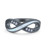 Infinity Ring Lab Created Opal Round Simulated Cubic Zirconia 925 Sterling Silver