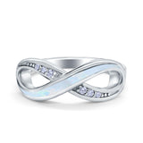 Infinity Ring Lab Created Opal Round Simulated Cubic Zirconia 925 Sterling Silver