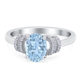 Oval Art Deco Wedding Bridal Ring Simulated Cubic Zirconia 925 Sterling Silver