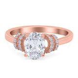 Oval Art Deco Wedding Bridal Ring Simulated Cubic Zirconia 925 Sterling Silver