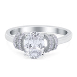 Oval Art Deco Wedding Bridal Ring Simulated Cubic Zirconia 925 Sterling Silver