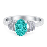 Oval Art Deco Wedding Bridal Ring Simulated Cubic Zirconia 925 Sterling Silver