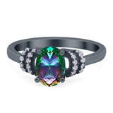 Oval Art Deco Wedding Bridal Ring Simulated Cubic Zirconia 925 Sterling Silver