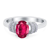 Oval Art Deco Wedding Bridal Ring Simulated Cubic Zirconia 925 Sterling Silver