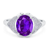 Oval Art Deco Wedding Engagement Bridal Ring Simulated Cubic Zirconia 925 Sterling Silver