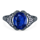 Oval Art Deco Wedding Engagement Bridal Ring Simulated Cubic Zirconia 925 Sterling Silver