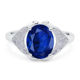 Oval Art Deco Wedding Engagement Bridal Ring Simulated Cubic Zirconia 925 Sterling Silver