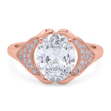 Oval Art Deco Wedding Engagement Bridal Ring Simulated Cubic Zirconia 925 Sterling Silver