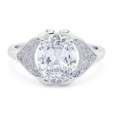Oval Art Deco Wedding Engagement Bridal Ring Simulated Cubic Zirconia 925 Sterling Silver