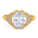 Oval Art Deco Wedding Engagement Bridal Ring Simulated Cubic Zirconia 925 Sterling Silver