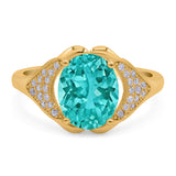 Oval Art Deco Wedding Engagement Bridal Ring Simulated Cubic Zirconia 925 Sterling Silver