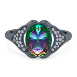 Oval Art Deco Wedding Engagement Bridal Ring Simulated Cubic Zirconia 925 Sterling Silver