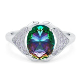 Oval Art Deco Wedding Engagement Bridal Ring Simulated Cubic Zirconia 925 Sterling Silver