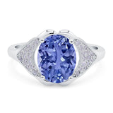 Oval Art Deco Wedding Engagement Bridal Ring Simulated Cubic Zirconia 925 Sterling Silver