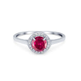 Halo Wedding Bridal Ring Round Simulated Cubic Zirconia 925 Sterling Silver