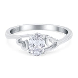 Art Deco Oval Wedding Engagement Bridal Ring Simulated Cubic Zirconia 925 Sterling Silver