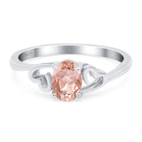 Art Deco Oval Wedding Engagement Bridal Ring Simulated Cubic Zirconia 925 Sterling Silver