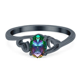 Art Deco Oval Wedding Engagement Bridal Ring Simulated Cubic Zirconia 925 Sterling Silver