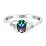 Art Deco Oval Wedding Engagement Bridal Ring Simulated Cubic Zirconia 925 Sterling Silver