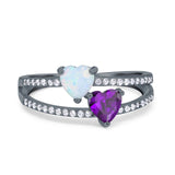 Heart Promise Ring Double Heart Created White Opal Round Simulated Cubic Zirconia 925 Sterling Silver