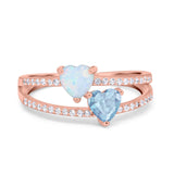 Heart Promise Ring Double Heart Created White Opal Round Simulated Cubic Zirconia 925 Sterling Silver