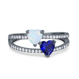 Heart Promise Ring Double Heart Created White Opal Round Simulated Cubic Zirconia 925 Sterling Silver