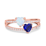 Heart Promise Ring Double Heart Created White Opal Round Simulated Cubic Zirconia 925 Sterling Silver