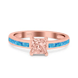 Solitaire Accent Fashion Ring Princess Cut Simulated Cubic Zirconia Created Opal 925 Sterling Silver